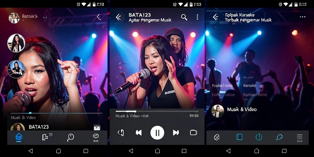 Antarmuka BATA123 menampilkan berbagai pilihan lagu karaoke dengan lirik yang jelas.