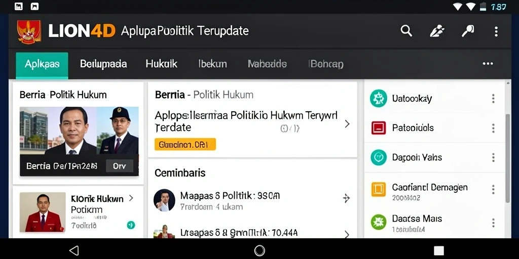 Screenshot antarmuka LION4D menampilkan berita politik dan hukum.